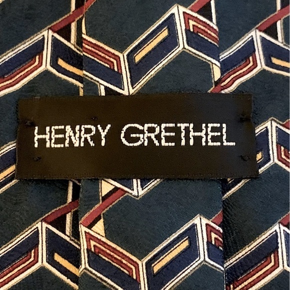 𝅺HENRY Grethel Blue Geometric Print Italian Silk Tie - Picture 2 of 5